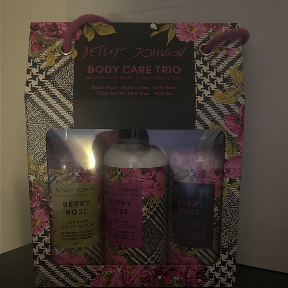 Betsey Johnson Berry Rose Body Care Trio - Pink, Black, and White